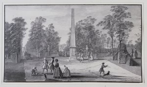 Velký obelisk, poblíž jihozápadního vchodu do Chiswick Villa lorda Burlingtona (pero a inkoust s mytím na papíře) od Jacques Rigaud