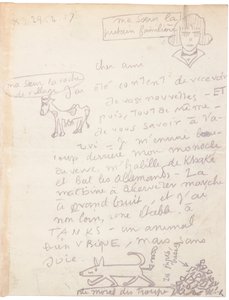 Autogramový dopis s kresbami od Jacques Vache