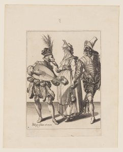Pár oslovený hráčem na loutnu, z Maškarády od Jacques de Gheyn II