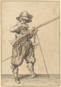 Voják na stráži, který odpaluje sirku od Jacques de Gheyn II
