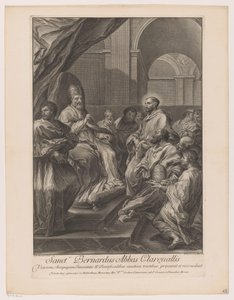 Heilige Bernardus van Clairvaux voor paus Innocent II Saint Bernardus opat z Clareualis (titul na předmětu) od Jakob Frey (I)