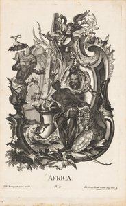 Rocaille s personifikací afrického kontinentu Afrika (název na předmětu) Čtyři kontinenty (název série) od Jakob Gottlieb Thelott