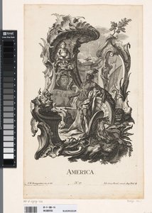 Rocaille s personifikací kontinentu Ameriky Amerika (název na objektu) Čtyři kontinenty (název série) od Jakob Gottlieb Thelott