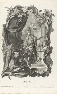 Rokajl s personifikací kontinentu Asie Asie (název na objektu) Čtyři kontinenty (název série) od Jakob Gottlieb Thelott