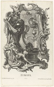 Rocaille s personifikací evropského kontinentu Evropa (název na objektu) Čtyři kontinenty (název série) od Jakob Gottlieb Thelott