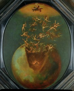 Pád Satana a rebelských andělů z nebe (olej na postříbřené mědi) od Jakob Isaaksz Swanenburgh