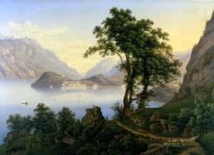 Pohled na Bellagio u jezera Como. 19. století. Obraz Jacoba Sutera. od Jakob Suter
