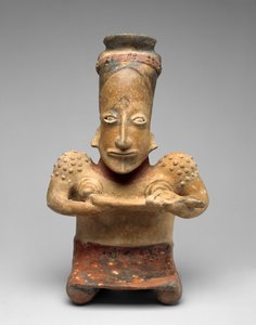 Klečící žena kojící dítě, protoklasika, 100 př. n. l. - 300 n. l. (hliněné nádobí s polychromovanou malbou) od Jalisco