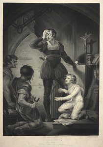 Král Jan. IV. dějství, scéna I - Hubert s Artušem ve vězení od James (after) Northcote
