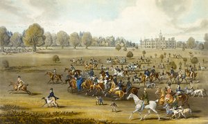 Coursers at the Field at Hatfield Park, vyryto Jamesem Pollardem (1797-1867) (barevné lito) (viz také 266807) od James (after) Pollard