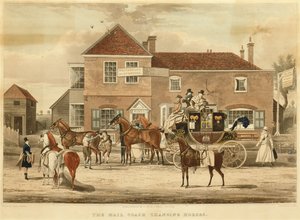 The Mail Coach Changing Horses, c.1825 (rytina)