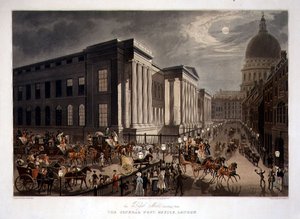 Královská pošta vyjíždí z Generálního poštovního úřadu v Londýně, vyryl R. G. Reeves (fl.1811-37), vydal Thomas McLean