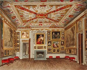 Komnata přítomnosti, Kensingtonský palác, z „Dějiny královských sídel“, vyryl Daniel Havell (1785-1826), William Henry Pyne (1769-1843)
