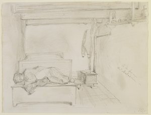 Na farmě Maladrie, 1858 (tužka na špinavě bílý tkaný papír od James Abbott McNeill Whistler
