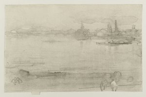 Laguna s parníky a gondolami, 1885 od James Abbott McNeill Whistler
