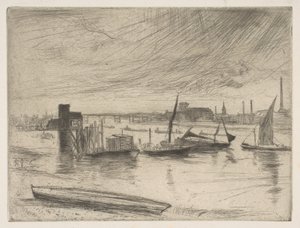 Brzy ráno, Battersea Battersea Dawn Cadogan Pier, 1861. od James Abbott McNeill Whistler