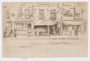 Obchod s rybami, Chelsea, asi 1884-86 (lept; tuš na papíře) od James Abbott McNeill Whistler
