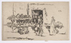 Zelinářství, Paříž, asi 1892-93 (lept; tuš na papíře) od James Abbott McNeill Whistler