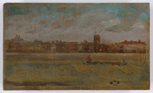 Harmonie v hnědé a zlaté barvě: Old Chelsea Church, pravděpodobně 1884 (olej na dřevěné desce). od James Abbott McNeill Whistler