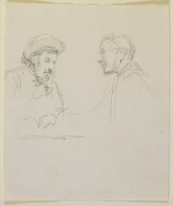 Hlavy dvou mužů, cca 1855-59 (tužka na špinavě bílém tkaném papíře) od James Abbott McNeill Whistler