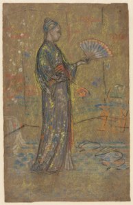 Japonská žena maluje vějíř recto, stojící žena držící šaty vzadu, c. 1872. od James Abbott McNeill Whistler
