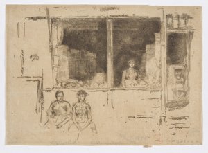 Obchod s melouny, Hounsditch, asi 1886-88 (lept; tuš na papíře) od James Abbott McNeill Whistler