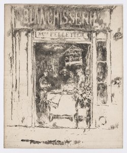 Mme Pelletier, Blanchisserie, Paříž, asi 1892-93 (lept; tuš na papíře) od James Abbott McNeill Whistler