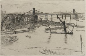 Old Hungerford Bridge, 1861 (lept na papíře) od James Abbott McNeill Whistler