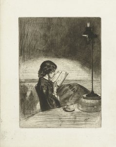 Portrét čtení Deborah Delano Čtení při světle lampy od James Abbott McNeill Whistler