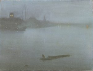Temže - Nokturno v modré a stříbrné, kolem 1872/8 (olej na plátně) od James Abbott McNeill Whistler