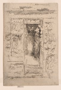 Obchod s čepicemi, asi 1884-86 (lept; tuš na papíře) od James Abbott McNeill Whistler