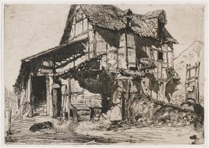 Nebezpečný činžák. Jeden z dvanácti leptů z přírody The French Set, 1858. od James Abbott McNeill Whistler