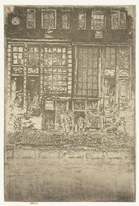 Dva domy u kanálu v Amsterdamu Vyšívaný závěs od James Abbott McNeill Whistler
