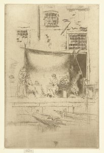 Ženy pod slunečníkem na nábřeží Stánek s ovocem Sada dvaceti šesti leptů (název série) od James Abbott McNeill Whistler