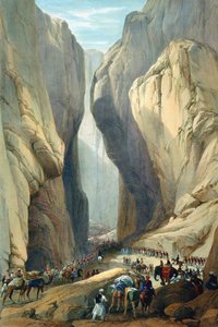 Britská armáda vstupující do Bolanského průsmyku z Daduru, první anglo-afghánská válka, 1838-1842