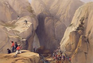 Vstup do průsmyku Kojak z Parish, z „Sketches in Afghanistan“, vyrytý Charles Haghe (1810-88) a Louis Haghe (1806-85), vydal Henry Graves, 1842 od James Atkinson