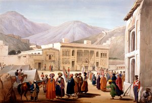 Shah Shoja, loutka Britů, držící durbar v Kábulu, první anglo-afghánská válka, 1838-1842 od James Atkinson