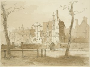Západní strana Queen Square, po nepokojích (tužka a akvarel na papíře) od James Baker Pyne