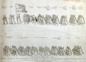 Pohřební průvod královny Alžběty I. podle dobové kresby, o níž se předpokládá, že je dílem Williama Camdena, krále z Clarencieux, vyryl James Basire (1730-1802), vyd. 1791 (rytina) od James Basire