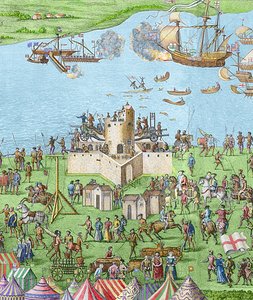 Potopení Mary Rose během bitvy u Solentu, 1545, 1778 (rytina) (později kolorování)