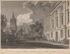 Pohled na katedrálu Christ Church a část Corpus Christi College od James Basire