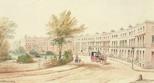 Royal Crescent, Cheltenham, cca 1850 (wc na papíře) od James Charles Oldmeadow