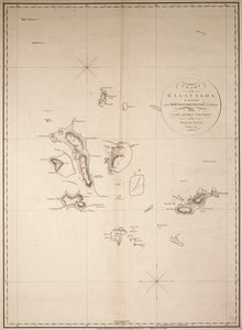 Mapa Galapág, kterou na obchodní lodi "Rattler" nakreslil kapitán James Colnett z Královského námořnictva. Opravy do roku 1832. od James Colnett