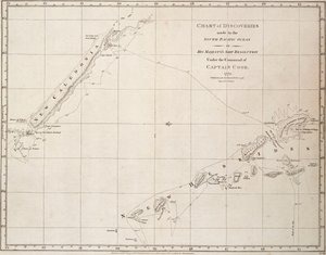 Mapa objevů učiněných v jižním Tichém oceánu na lodi Jeho Veličenstva "Resolution" pod velením kapitána Cooka od James Cook
