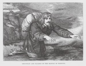 Křesťanský a poddajný ve Slough of Despond (rytina) od James Dawson Watson