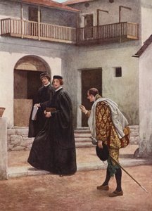 Shakespearův Kupec benátský: Portia, Nerissa a Gratiano (barevná litografie) od James Dromgole Linton