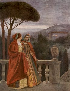 Shakespearův Kupec benátský: Portia a Nerissa (barevná litografie) od James Dromgole Linton
