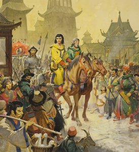 Marco Polo v Pekingu, 20. století (kvaš na papíře) od James Edwin McConnell