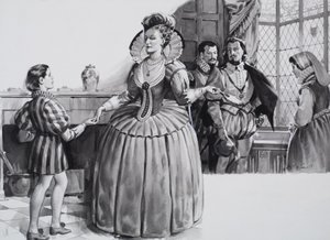 Mladý Francis Bacon a královna Alžběta I. (kvaš na papíře) od James Edwin McConnell