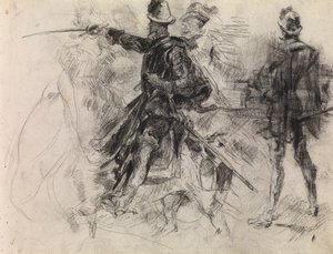 Don Quijote (černá křída na papíře) od James Ensor